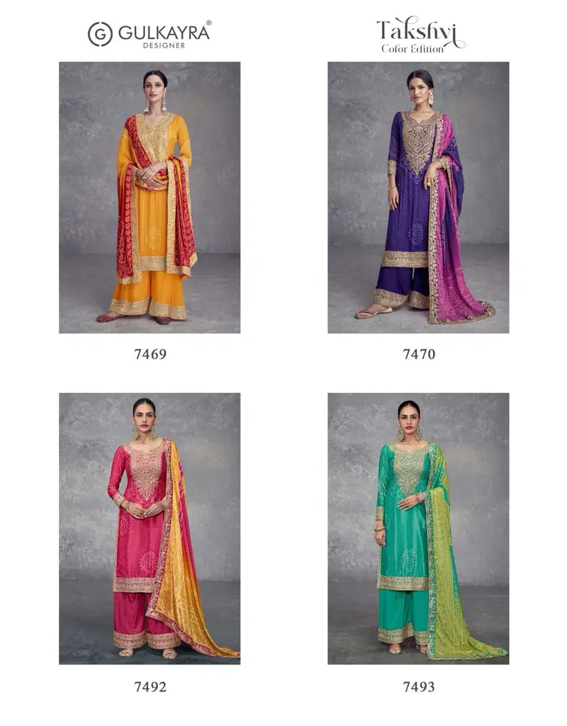 Takshvi Colour Edition By Gulkayra Chinon Readymade Suits Orders In India